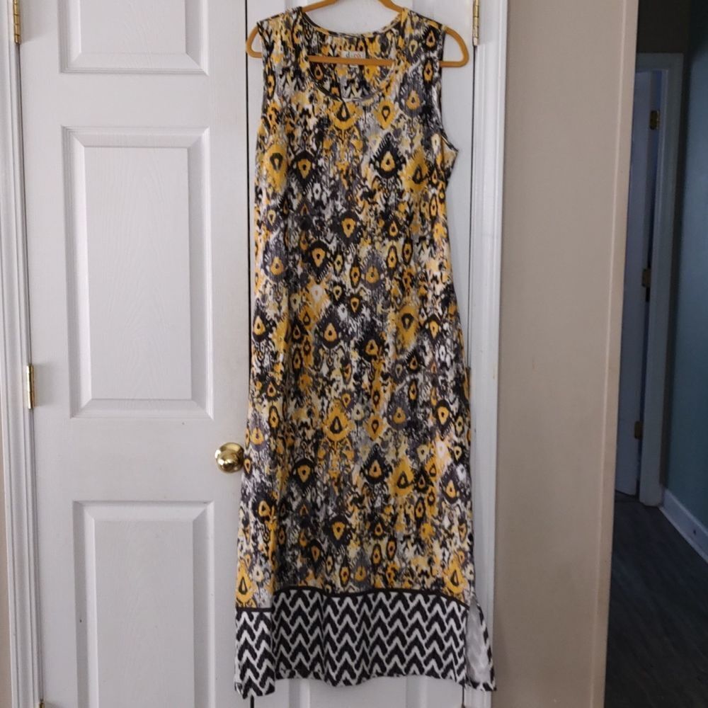 D & Co Denim&Co  black yellow gray  maxi dress Sz M